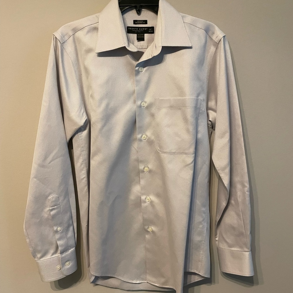 Mens Pronto Uomo Modern Fit Long Sleeve Dress Shirt, Size 14.5 32/33
